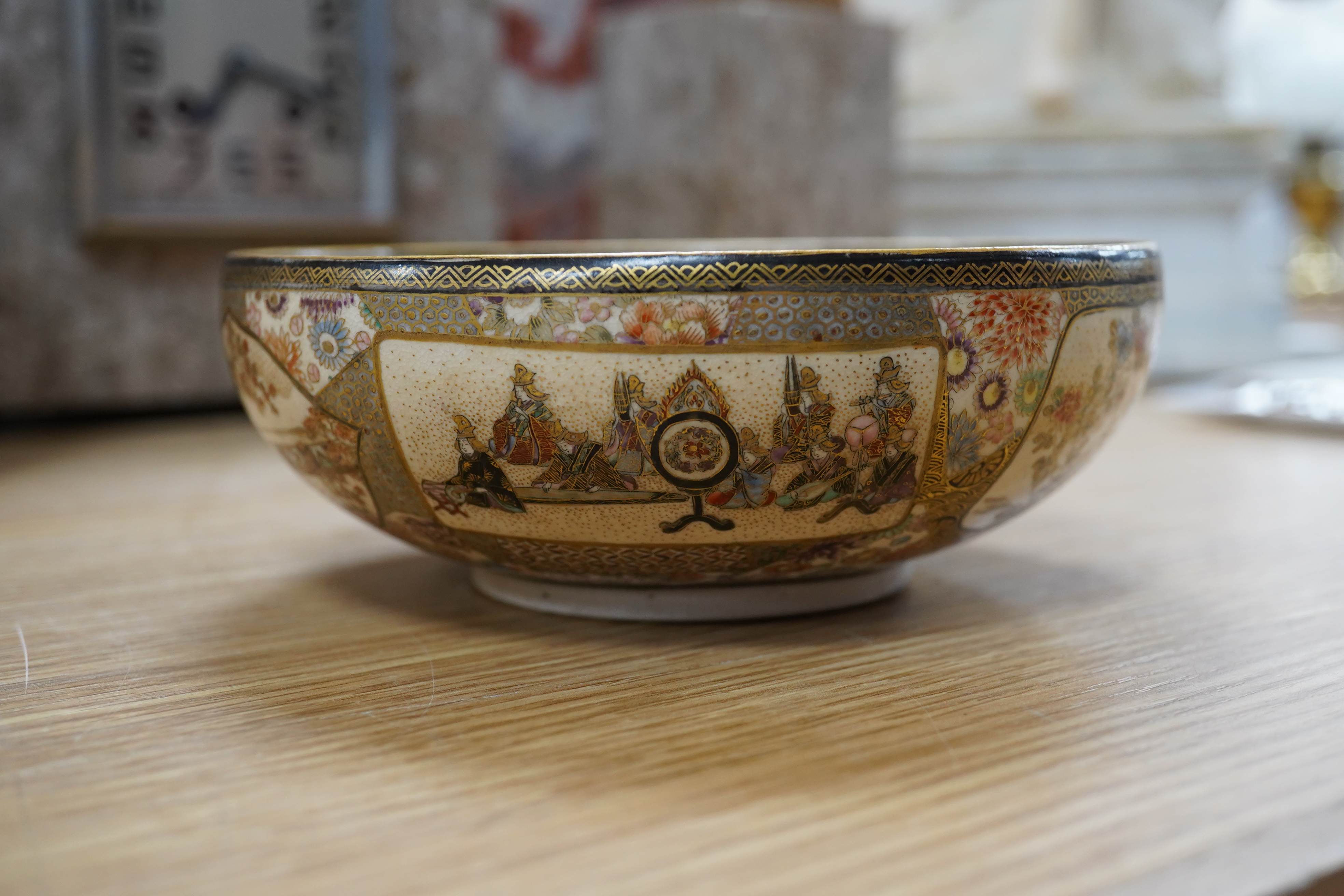 A Japanese Satsuma shallow bowl, Meiji period, signed, 10.5 cm diameter. Condition - good